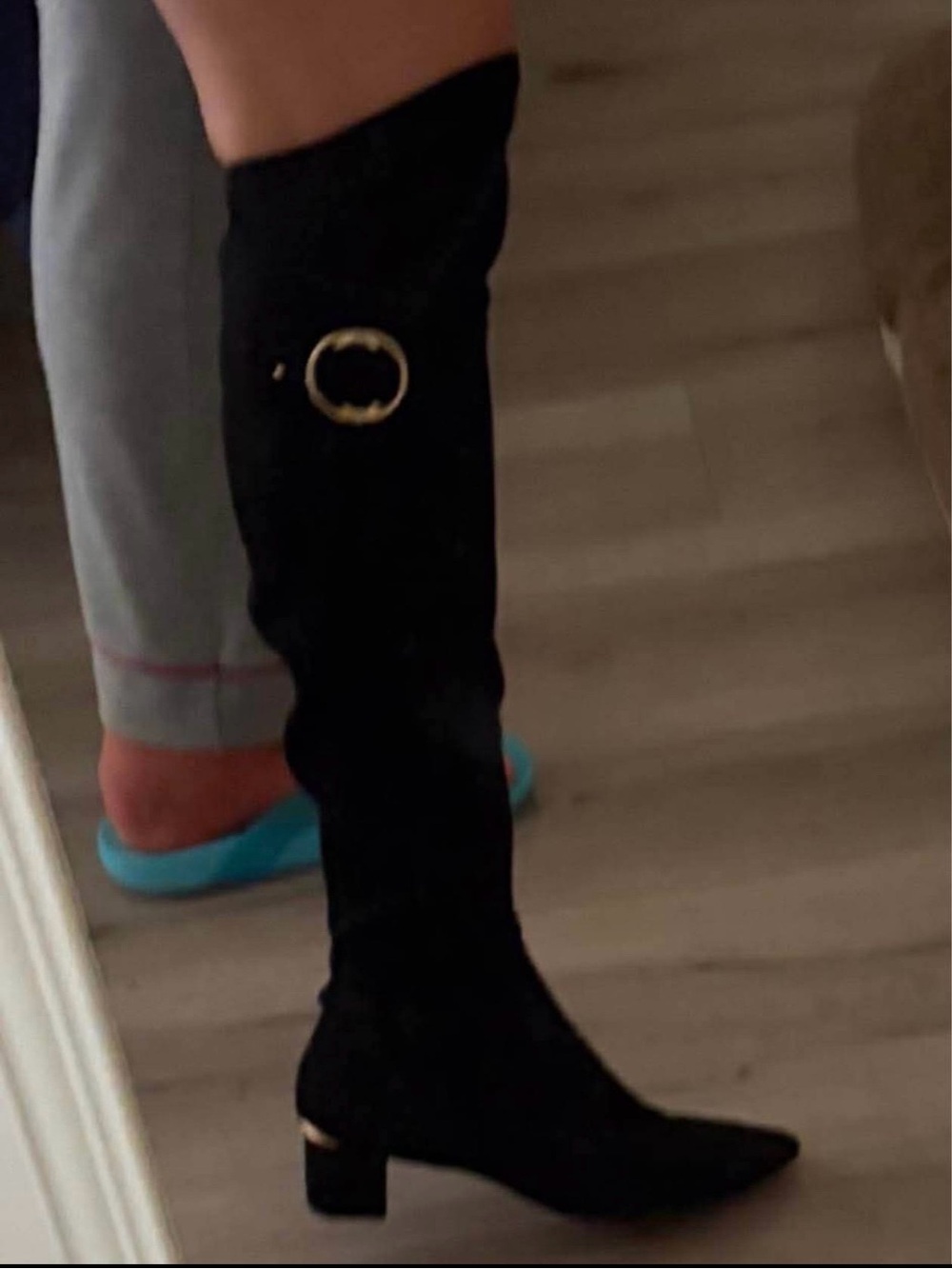 Calvin Klein Black Over-the-Knee Boot with Gold Ring Accent